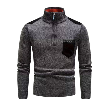 Herre Vintertrøje – Halv Højkrave – Strikket & Fleeceforet