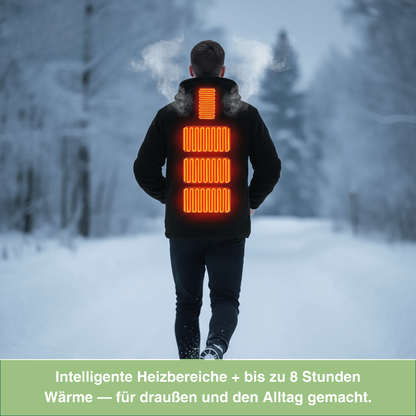 Heated hoodie hætte og lynlås i detalje