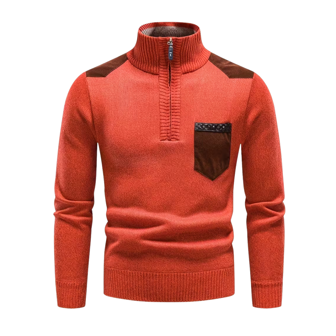 Herre Vintertrøje – Halv Højkrave – Strikket & Fleeceforet