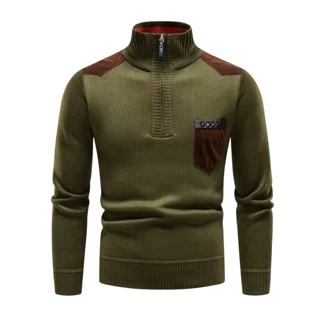 Herre Vintertrøje – Halv Højkrave – Strikket & Fleeceforet