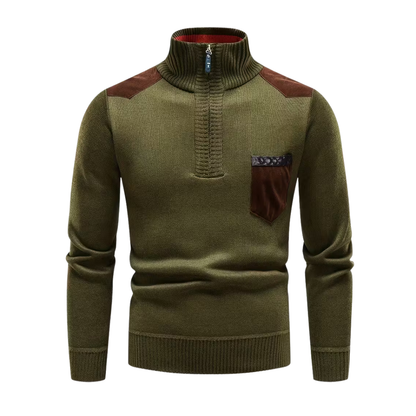 Herre Vintertrøje – Halv Højkrave – Strikket & Fleeceforet