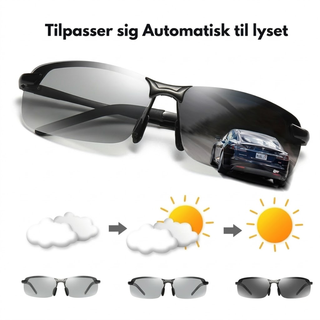 Fotokromatiske solbriller - lavet til brug i bilen