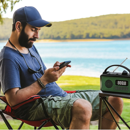 Nødradio med 12000 mAh – Solpanel & Håndsving
