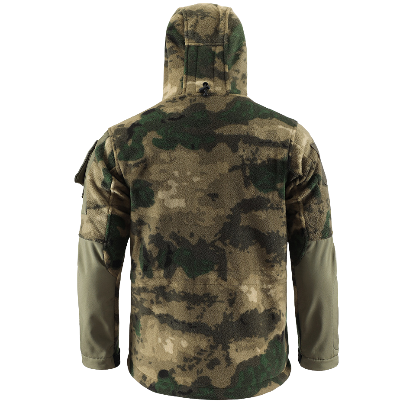 Fleecejakke herre i cp-camouflage top-view flad