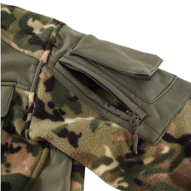 Fleecejakke herre i cp-camouflage med bar hals