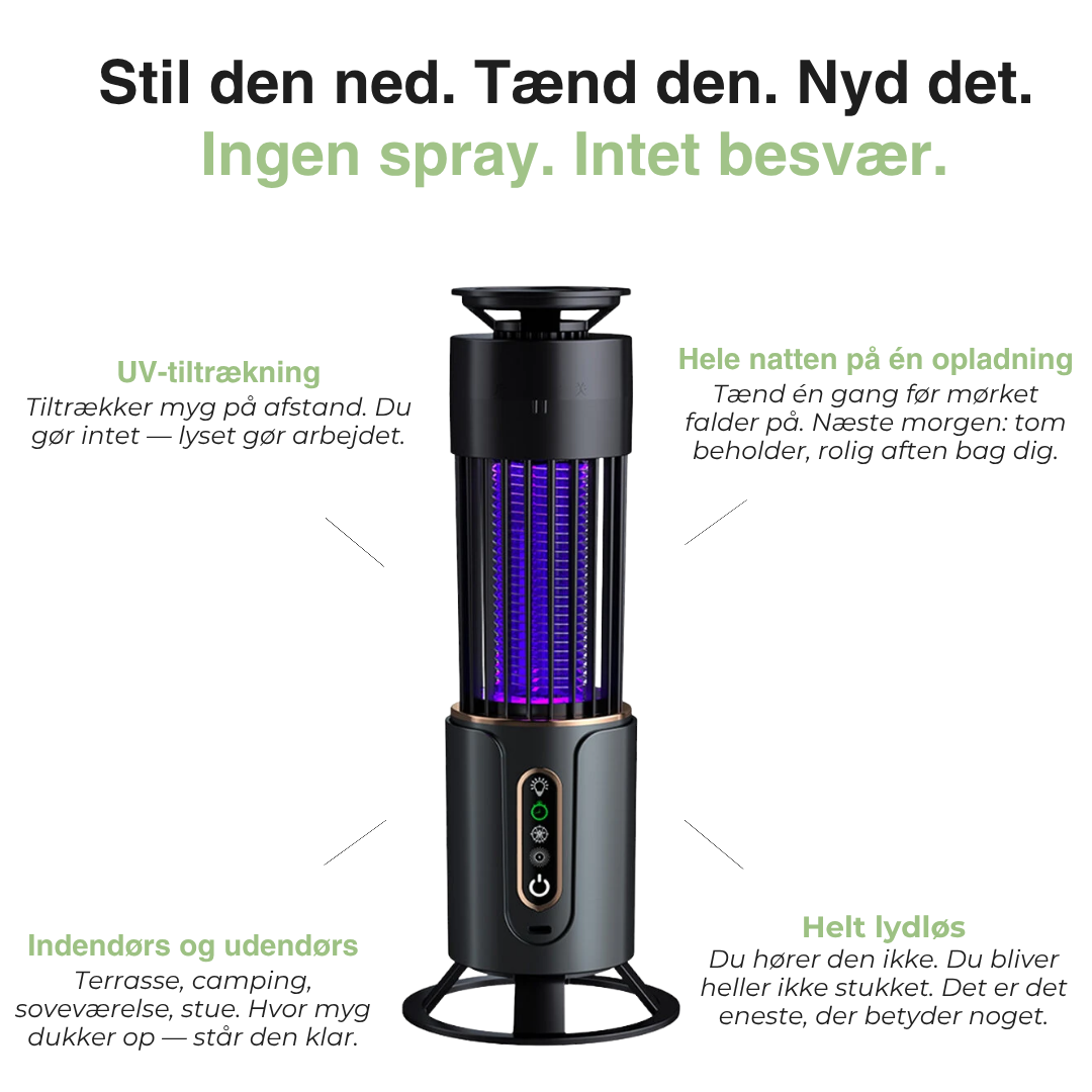 Elektrisk myggelampe UV – LED insektlampe, genopladelig til inde og ude