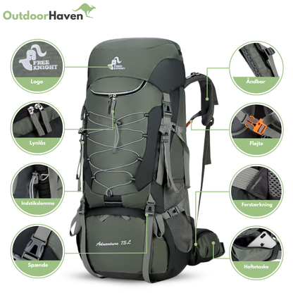 OutdoorHaven Trekkingrygsæk 75L - Vandtæt & Multifunktionel
