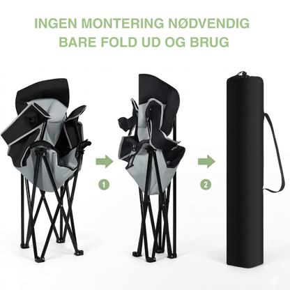 Sammenklappelig campingstol 150 kg – polstret høj ryg – kopholder