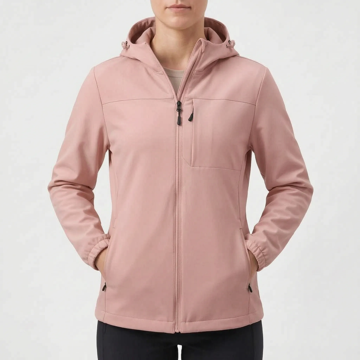 Softshell jakke dame i lyserød – set forfra