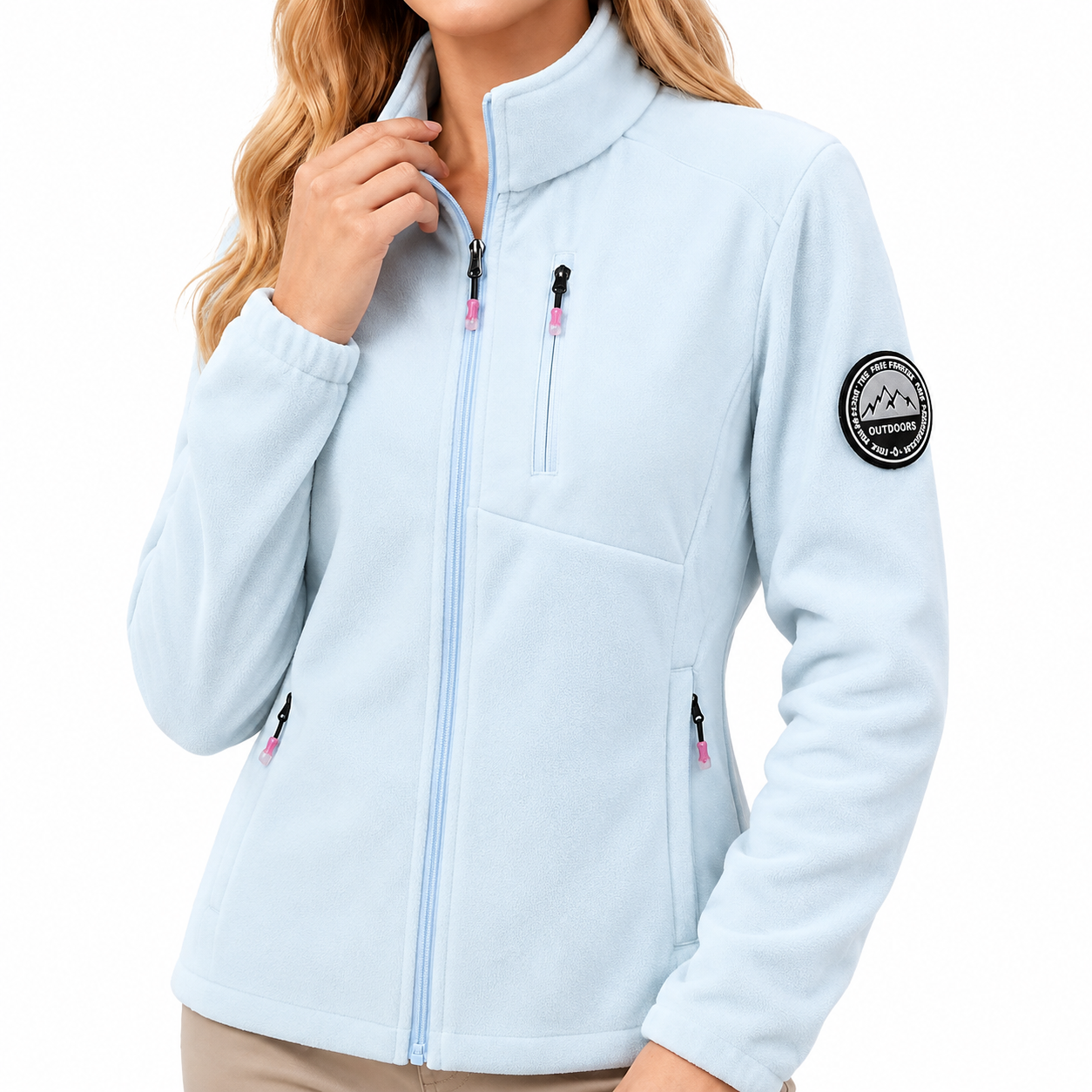 Fleece jakke dame i rosa set bagfra