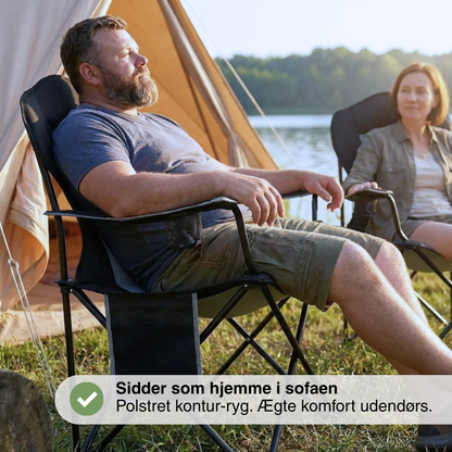 Sammenklappelig campingstol 150 kg – polstret høj ryg – kopholder