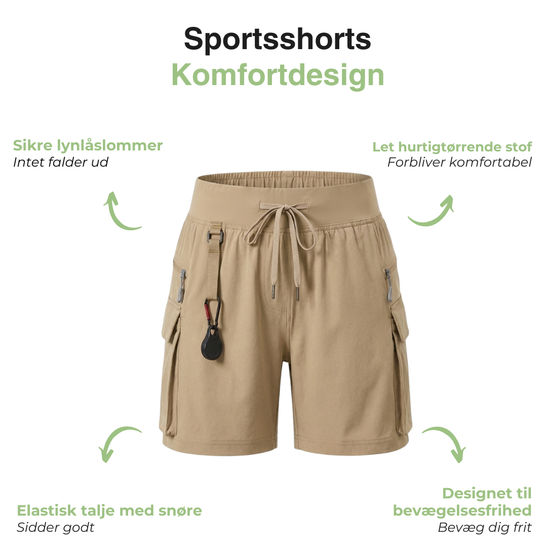 Dame Sportsshorts – Letvægt – Med Lynlåslommer & Snøre