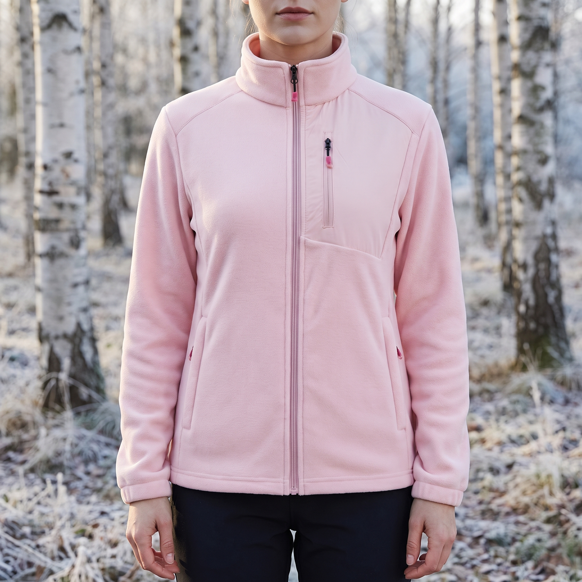 Fleece jakke dame med høj stå-krave