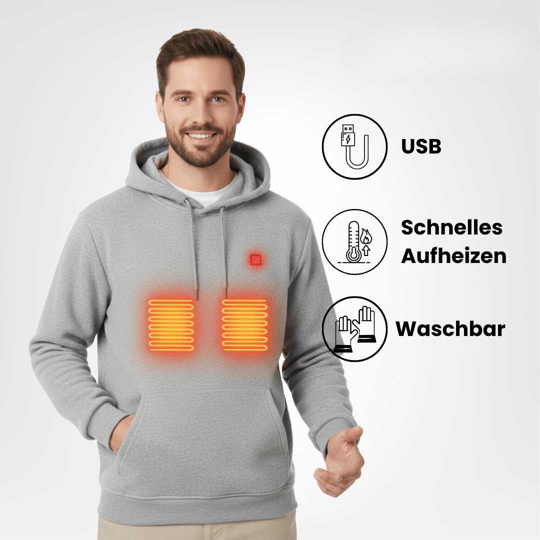 Heated hoodie i grå på model