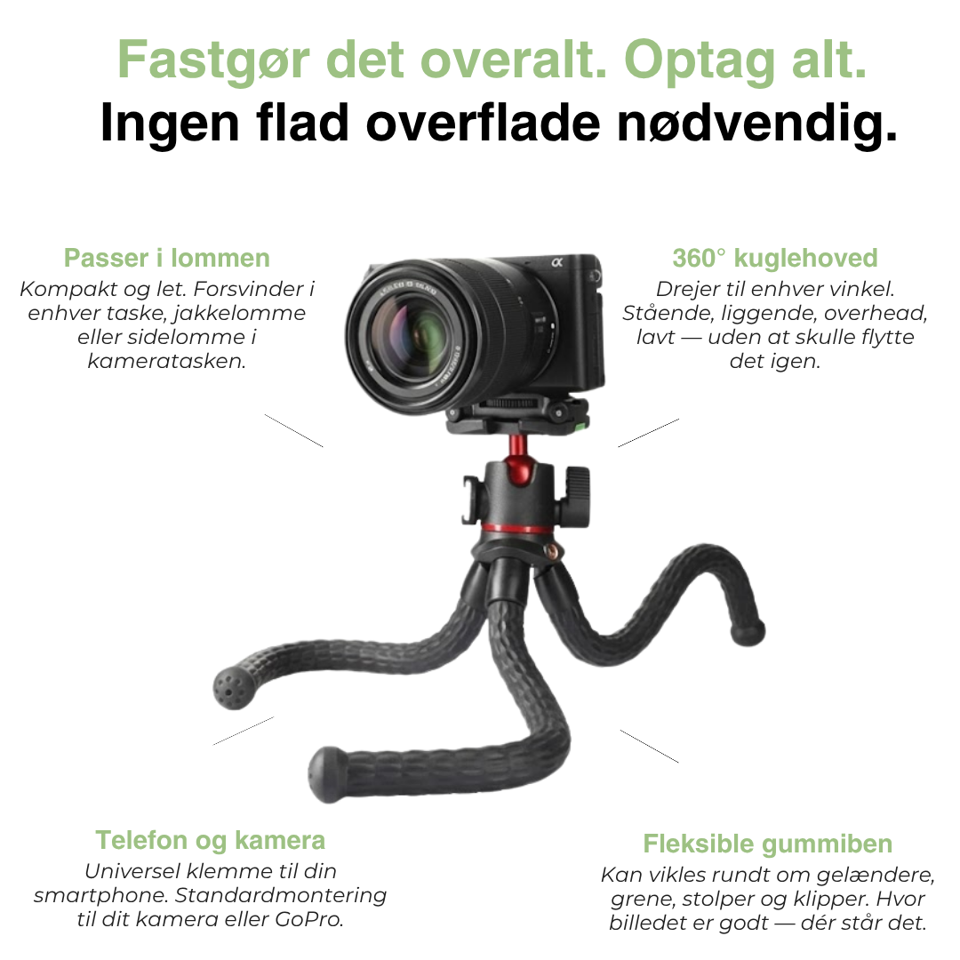 Fleksibelt octopus-stativ – til telefon og kamera – gorilla-stativ