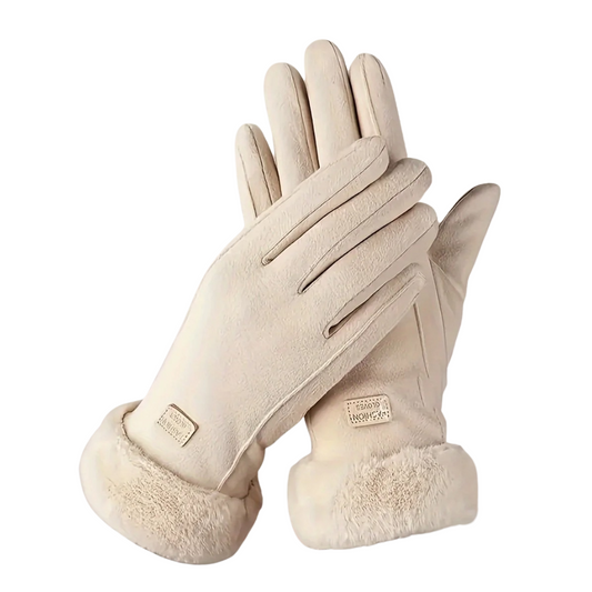 Varme handsker dame i beige med touchscreen