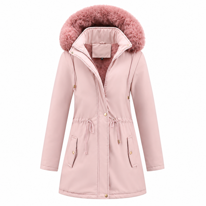 Vinterjakke dame i rosa på model