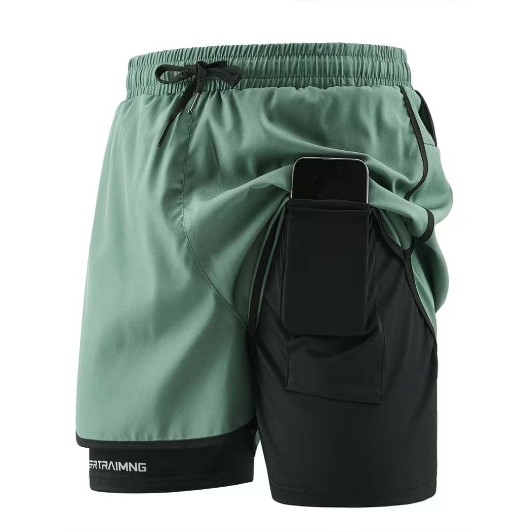 Herre 2-i-1 sportshorts – hurtigttørrende & komfortable