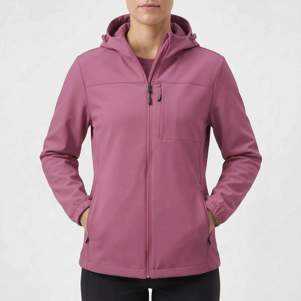 Softshell jakke dame i lyseblå – set forfra