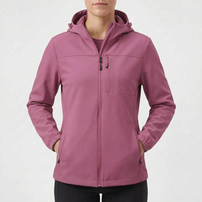 Softshell jakke dame i lyseblå – set forfra