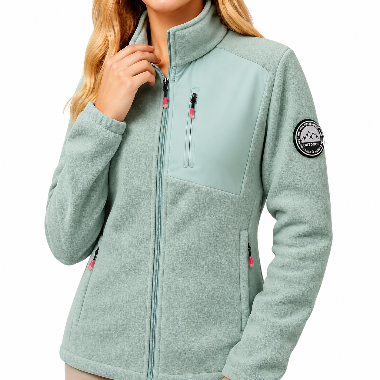 Fleece jakke dame i lysegrøn på model