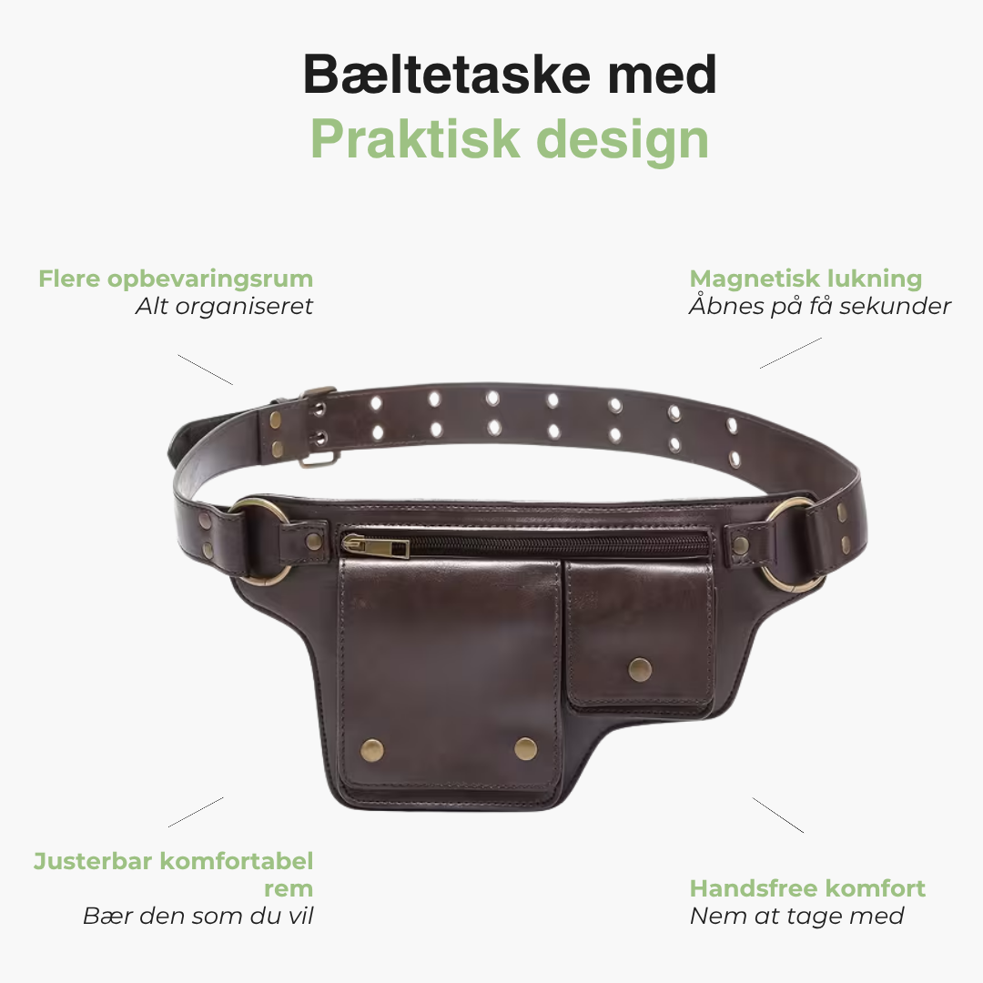 Dame Bæltetaske – Justerbar Rem – Flere Rum