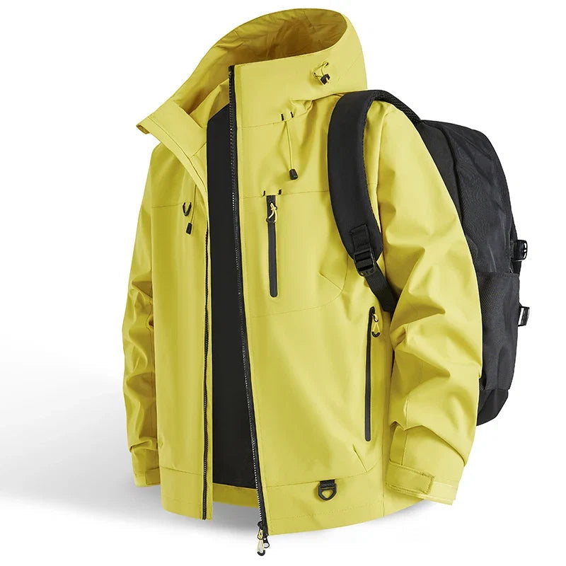 Regnjakke unisex i sort tæt på detaljen
