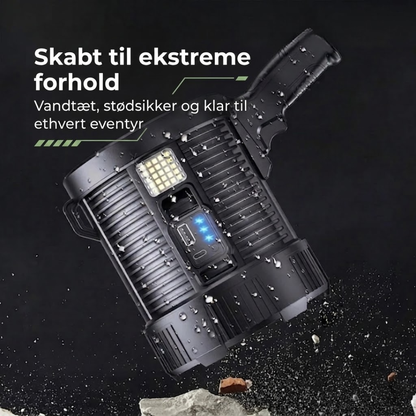 LED Søgelygte 900000 Lumen – Solcelle USB 10000mAh Powerbank – Genopladelig