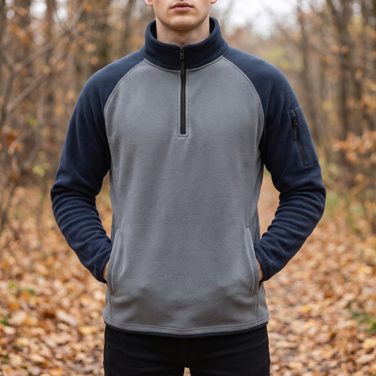 Fleecetrøje herre mørkeblå med half-zip