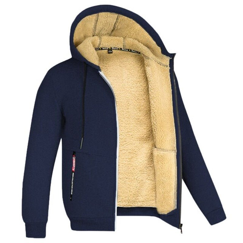 Cardigan med hætte herre set bagfra
