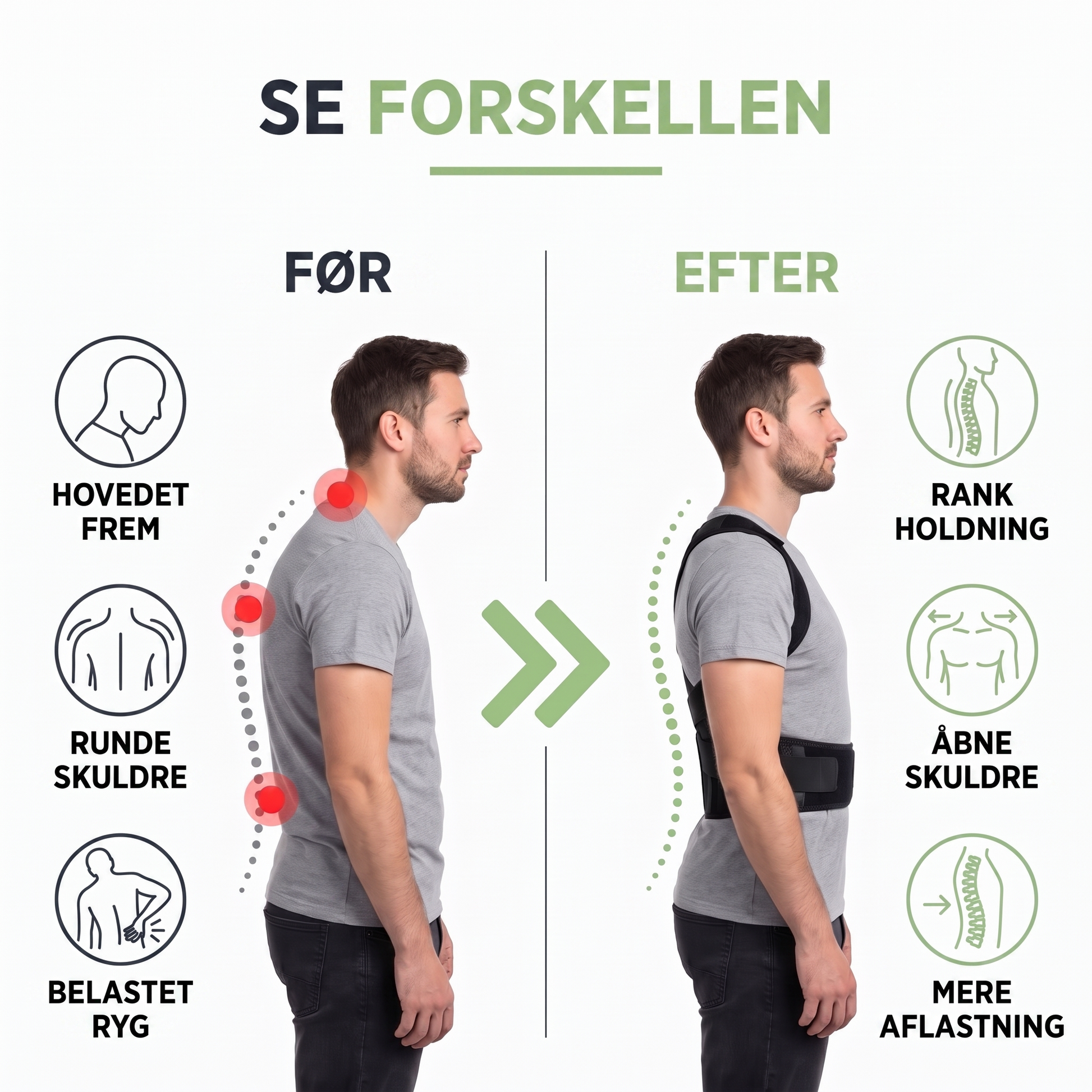 holdningskorrigerende rygstøtte - infografik