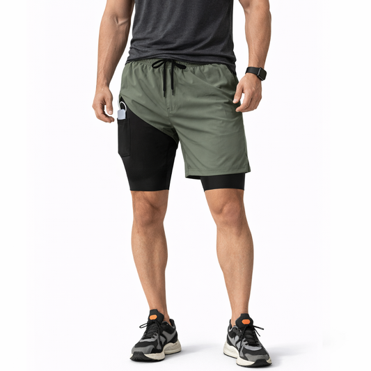Herre løbeshorts – 2-i-1 inderfor – med telefonlomme