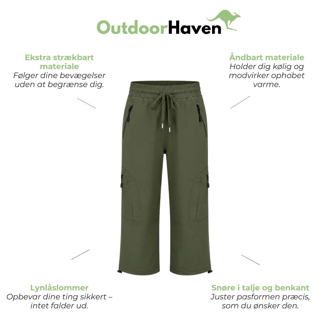 Dame Outdoor Capri – Åndbare Stretch Vandrebukser med Lynlåslommer