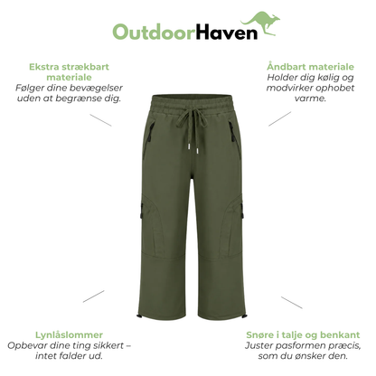 Dame Outdoor Capri – Åndbare Stretch Vandrebukser med Lynlåslommer