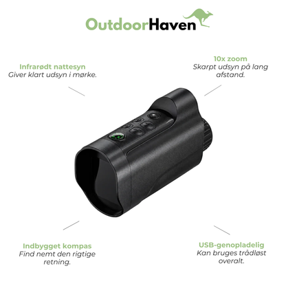 Natkikkert med 10x Zoom – USB-Genopladelig, Infrarød & med Kompas