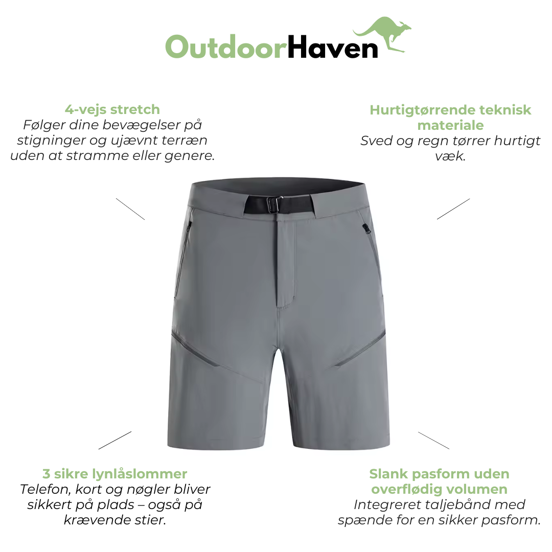 Herre Stretch Slim Fit Vandreshorts - Hurtigtørrende - Lynlåslommer