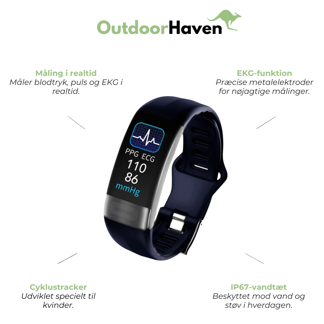 Smartwatch med EKG, Blodtryks- & Søvnregistrering – HealthBand