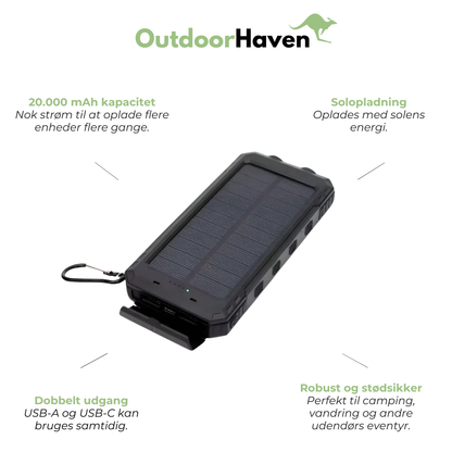 Solar-Powerbank 20000 mAh - Dobbelt Udgang