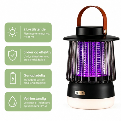 Myggelampe & Campinglampe 2-i-1 – Støjsvag Myggefanger – Terrasse