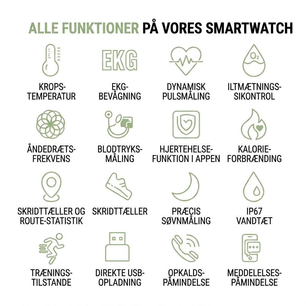 Smartwatch med EKG, Blodtryks- & Søvnregistrering – HealthBand