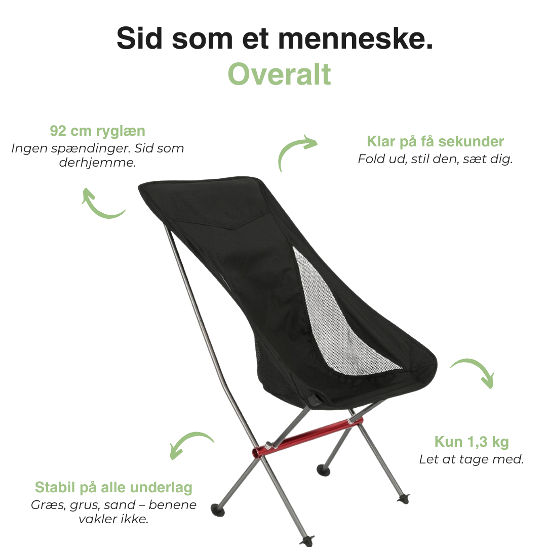 Ultralet foldbar campingstol – høj ryg, bærbar udendørs stol