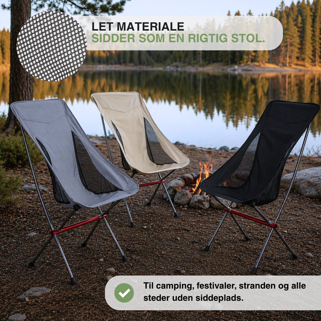 Ultralet foldbar campingstol – høj ryg, bærbar udendørs stol