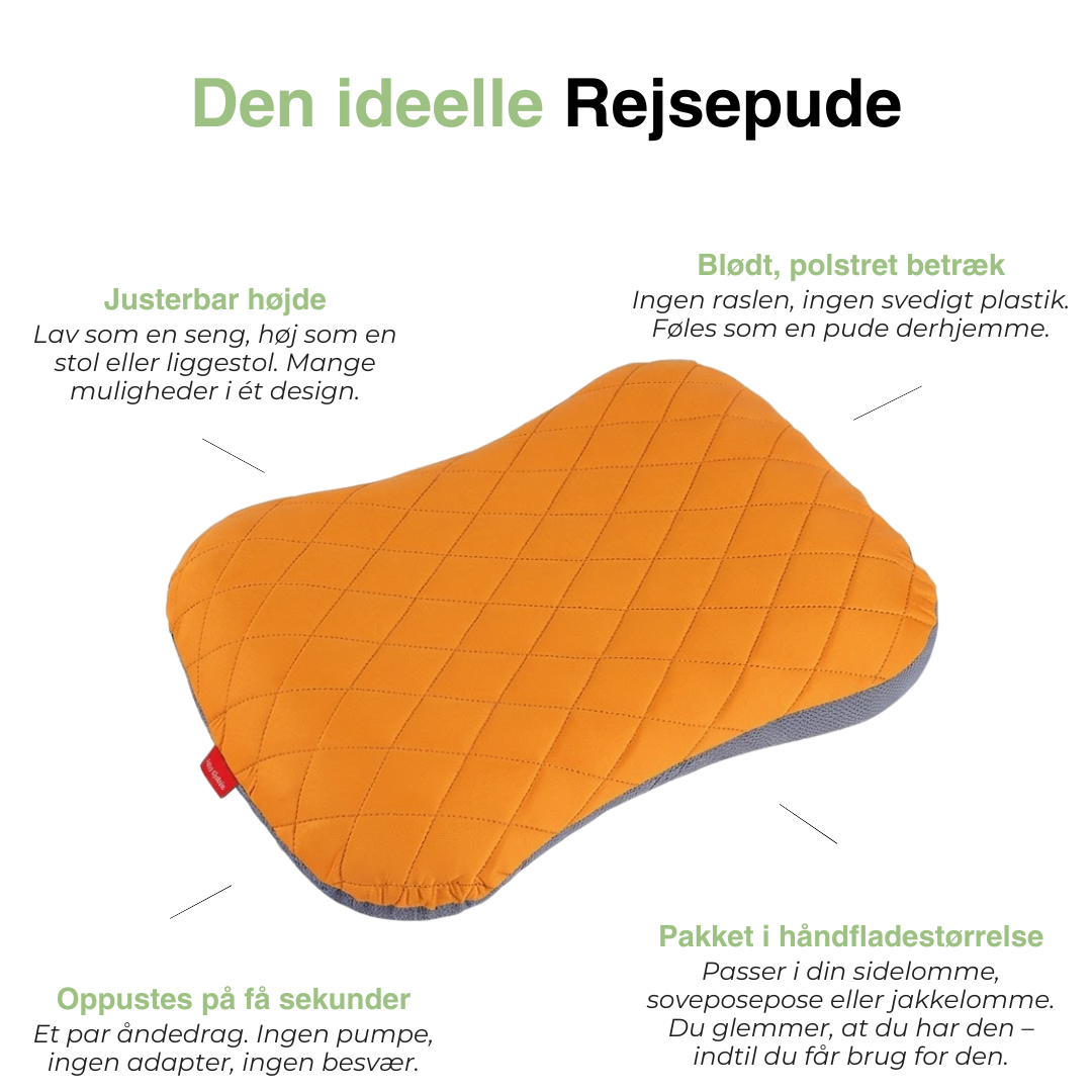 Oppustelig rejsepude til camping – ultralet og foldbar