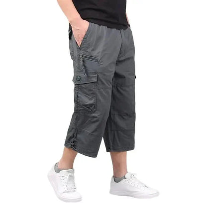 Men’s Cargo Shorts – Elastic Waist – Multi-Pocket