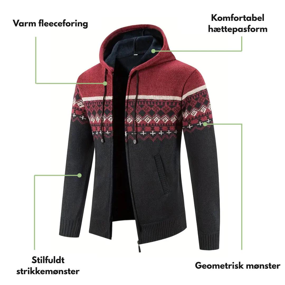 Herre Hoodie Trøje – Tykt Fløjl – Geometrisk Mønster