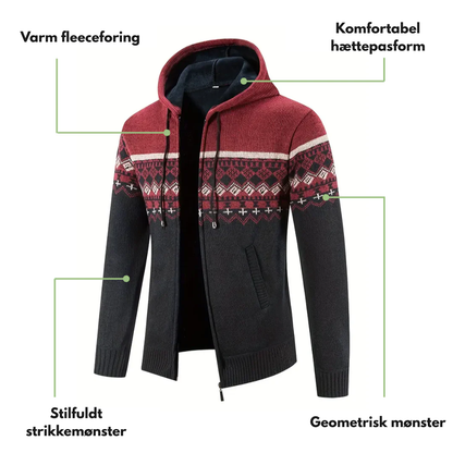 Herre Hoodie Trøje – Tykt Fløjl – Geometrisk Mønster