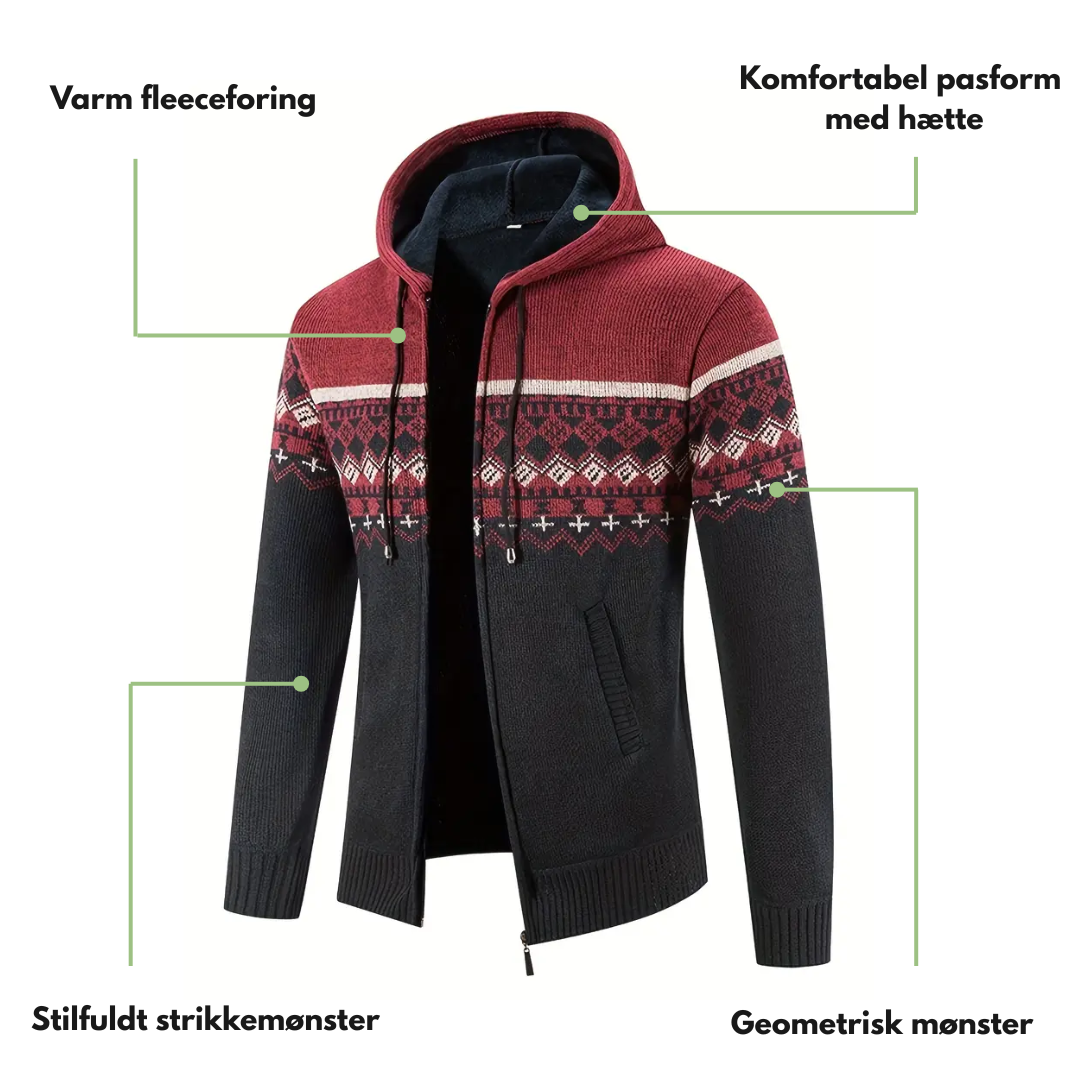 Herre Hoodie Trøje – Tykt Fløjl – Geometrisk Mønster