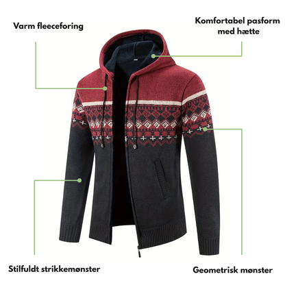 Herre Hoodie Trøje – Tykt Fløjl – Geometrisk Mønster