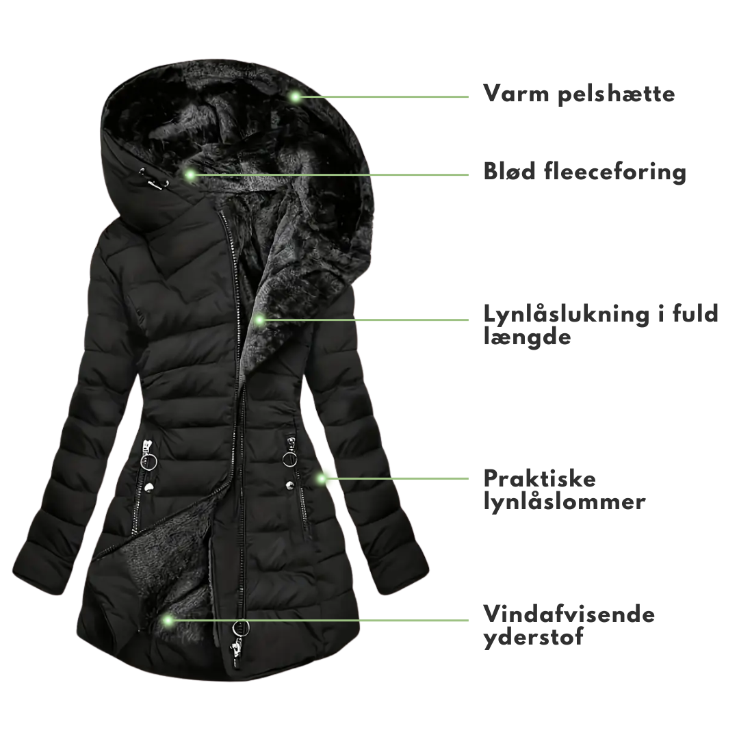 Dame Vinterjakke – Lang Varm Parka – med Pelsforing