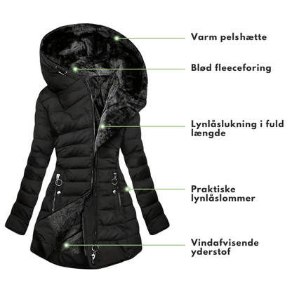 Dame Vinterjakke – Lang Varm Parka – med Pelsforing